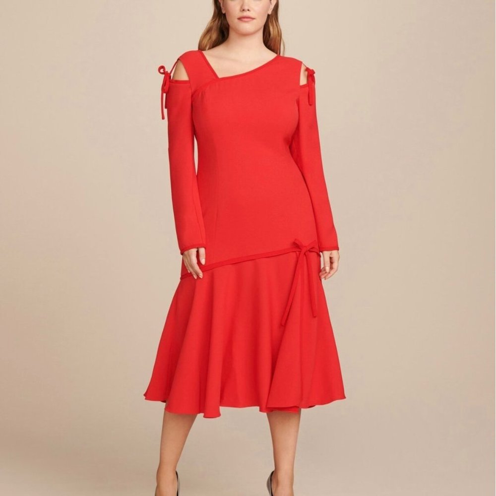 Prabal Gurung Women's Red Gioia Long Sleeve Cut Out Crepe Dress Size 8 Silk